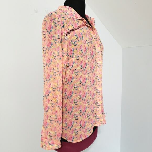 Kut From The Kloth Floral Tab Sleeve Cut Out Top Medium Casual Office Career - Picture 2 of 11